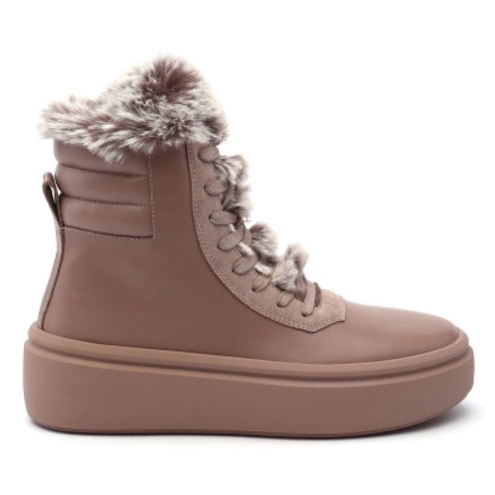 United Nude Dusty Rose Faux Fur Lined Platform Boots Size 8 minimalist blush